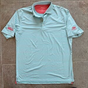 johnnie-O Mint Polo with Coral Thin Stripes Size Large